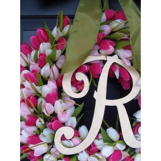 Elegant Holidays Silk Tulip Wreath w/Monogram- Decorative Home Décor- Indoor/Outdoor- Welcome Guests Spring, Summer with Front Door Wreaths- Great Easter Holiday Accent 16-26 inches