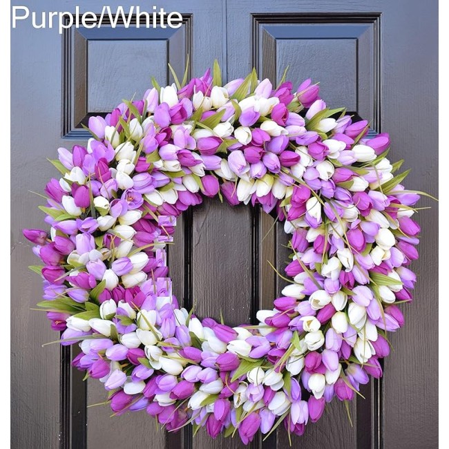 Elegant Holidays Silk Tulip Wreath w/Monogram- Decorative Home Décor- Indoor/Outdoor- Welcome Guests Spring, Summer with Front Door Wreaths- Great Easter Holiday Accent 16-26 inches
