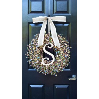 Elegant Holidays Easter Egg Berry Wreath w/Monogram, Decorative Front Door to Welcome Guests-for Outdoor or Indoor Home Wall Accent Décor- Great for Spring- Pastel Colors- 16-24 inches