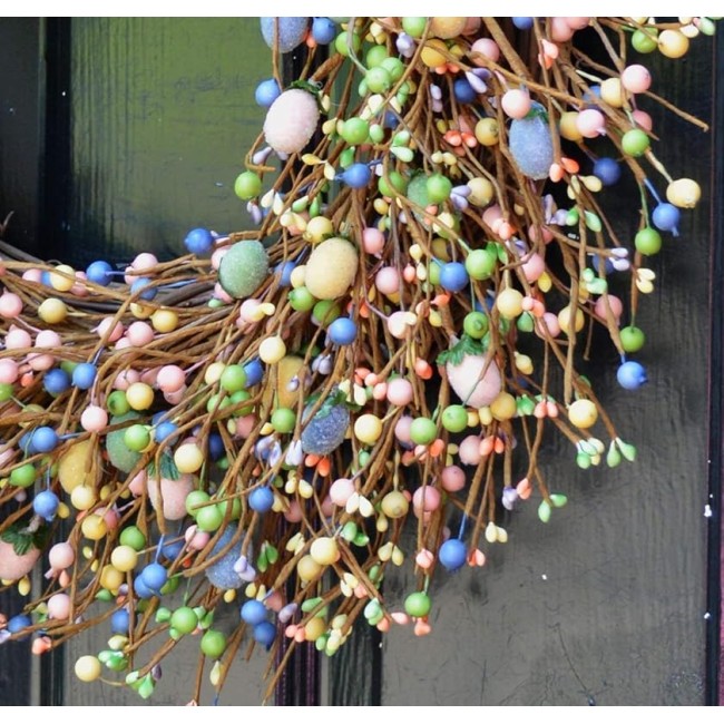 Elegant Holidays Easter Egg Berry Wreath w/Monogram, Decorative Front Door to Welcome Guests-for Outdoor or Indoor Home Wall Accent Décor- Great for Spring- Pastel Colors- 16-24 inches