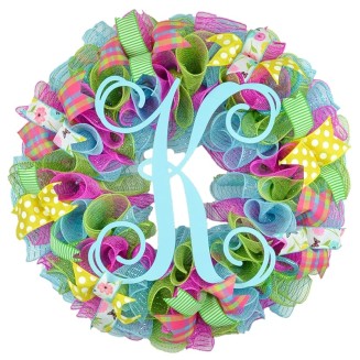 Monogram Summer Wreath | Spring Monogram Door Wreath | Pink, Turquoise, Yellow, Green : P1…