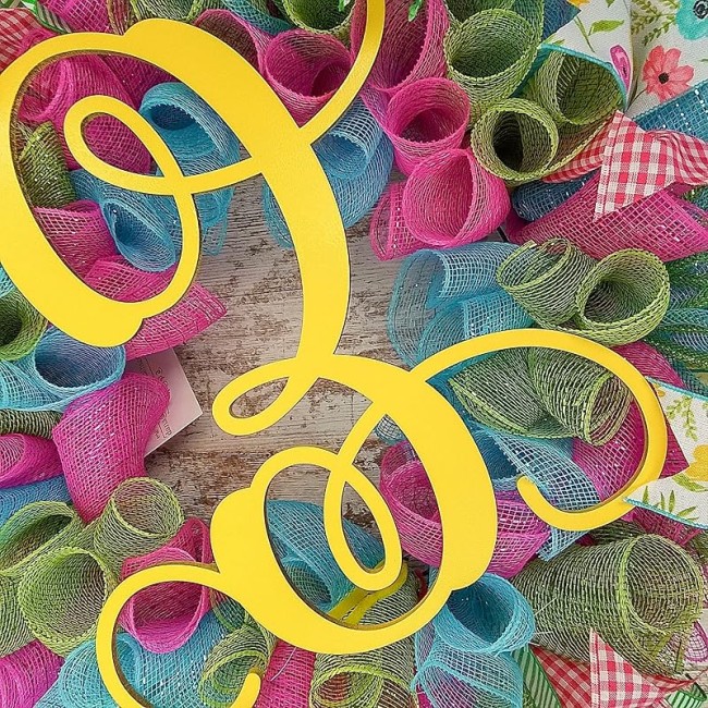 Monogram Summer Wreath | Spring Monogram Door Wreath | Pink, Turquoise, Yellow, Green : P1…