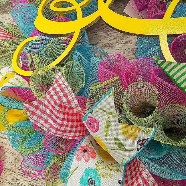 Monogram Summer Wreath | Spring Monogram Door Wreath | Pink, Turquoise, Yellow, Green : P1…