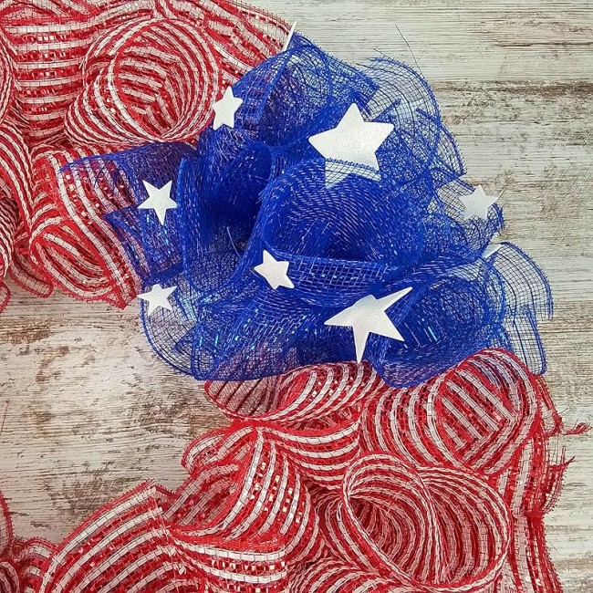 July 4th Decor, American Flag Wreath, Americana Wreath for Front Door, Red White Blue Stars