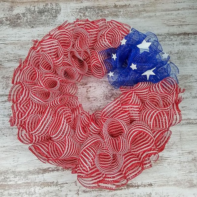 July 4th Decor, American Flag Wreath, Americana Wreath for Front Door, Red White Blue Stars