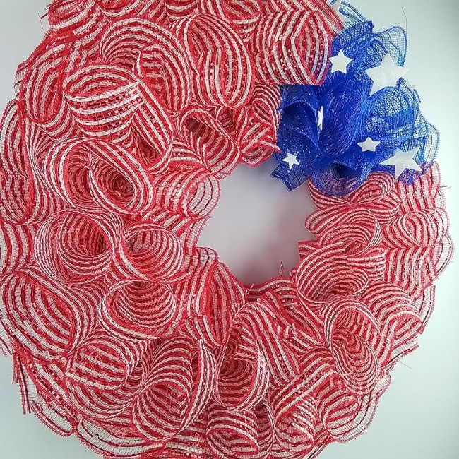 July 4th Decor, American Flag Wreath, Americana Wreath for Front Door, Red White Blue Stars