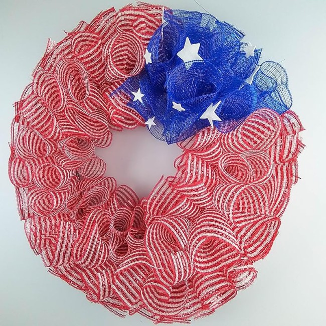 July 4th Decor, American Flag Wreath, Americana Wreath for Front Door, Red White Blue Stars