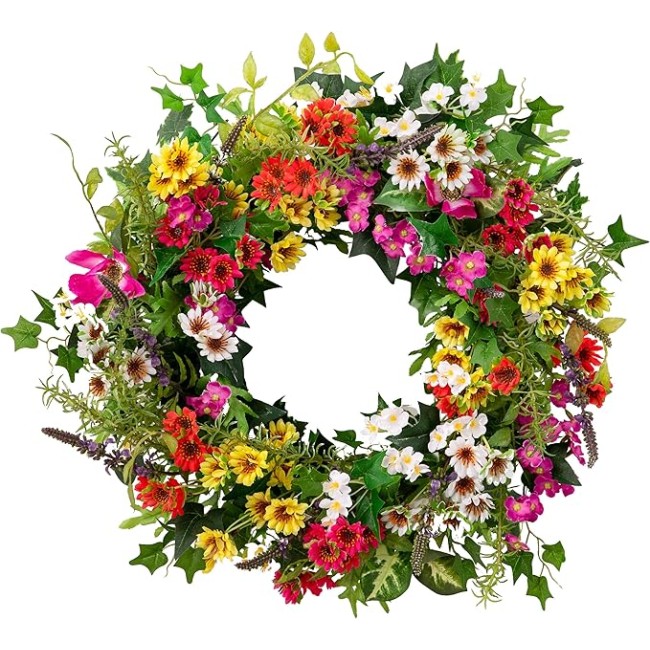 28in Meadow Outdoor Floral Artificial Wreath