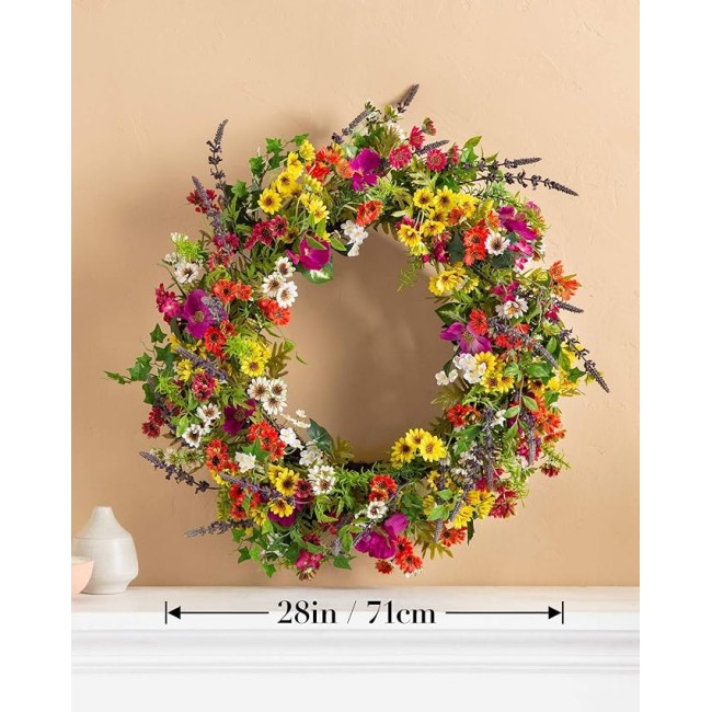 28in Meadow Outdoor Floral Artificial Wreath