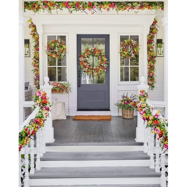 28in Meadow Outdoor Floral Artificial Wreath