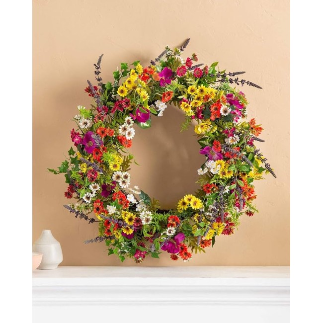 28in Meadow Outdoor Floral Artificial Wreath