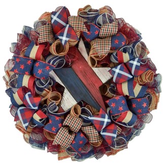 Red White Blue Wreaths For Front Door - Wreath, Farmhouse Fourth of July Independence Day Mesh Door Wreaths - Star Navy