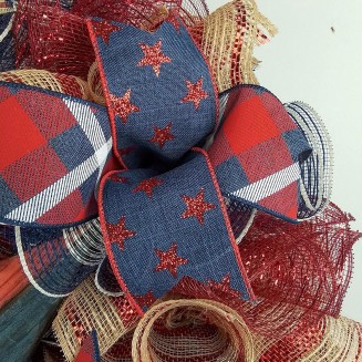 Red White Blue Wreaths For Front Door - Wreath, Farmhouse Fourth of July Independence Day Mesh Door Wreaths - Star Navy