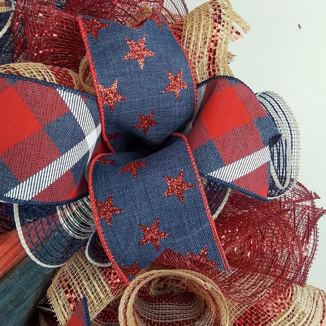 Red White Blue Wreaths For Front Door - Wreath, Farmhouse Fourth of July Independence Day Mesh Door Wreaths - Star Navy