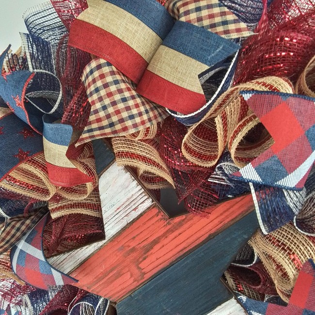 Red White Blue Wreaths For Front Door - Wreath, Farmhouse Fourth of July Independence Day Mesh Door Wreaths - Star Navy