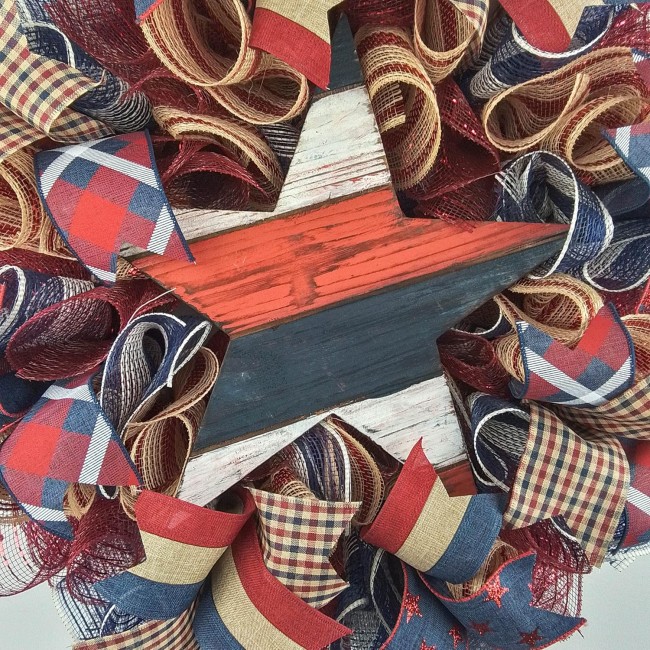 Red White Blue Wreaths For Front Door - Wreath, Farmhouse Fourth of July Independence Day Mesh Door Wreaths - Star Navy
