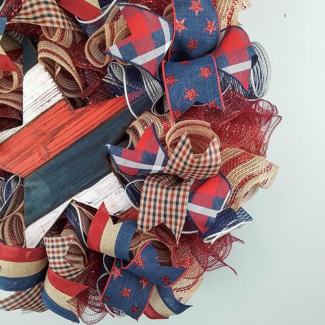 Red White Blue Wreaths For Front Door - Wreath, Farmhouse Fourth of July Independence Day Mesh Door Wreaths - Star Navy