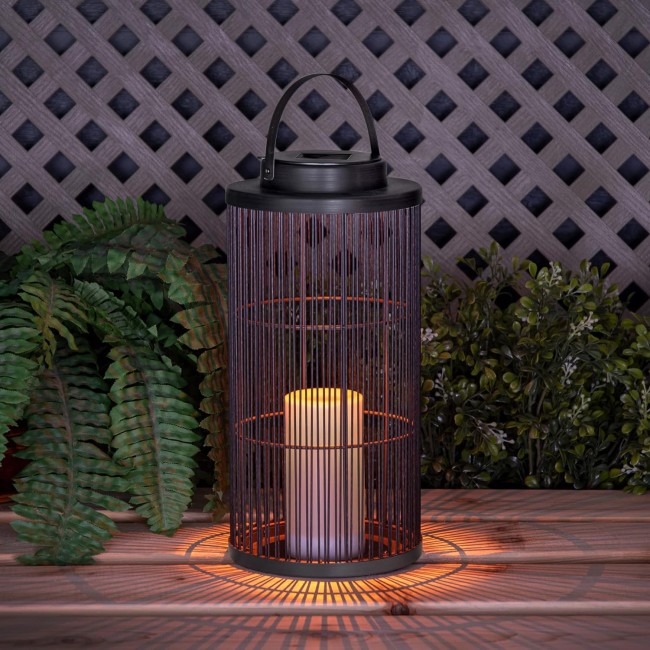 Sterno Home Hanging Rattan Basket Solar LED Light Flameless Candle Lantern, 15.0", Black
