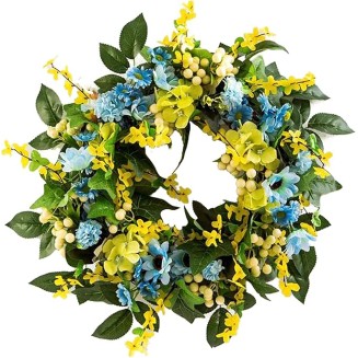 Mother's Day Artificial Flower Wreath, 16 Inch Spring Wreath Front Door Decoration, Holiday Wreath Rings for Wedding Farmhouse Floral Decor Front Door Hanging Decoration House Wall Window