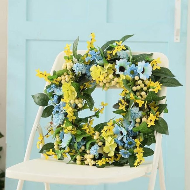 Mother's Day Artificial Flower Wreath, 16 Inch Spring Wreath Front Door Decoration, Holiday Wreath Rings for Wedding Farmhouse Floral Decor Front Door Hanging Decoration House Wall Window