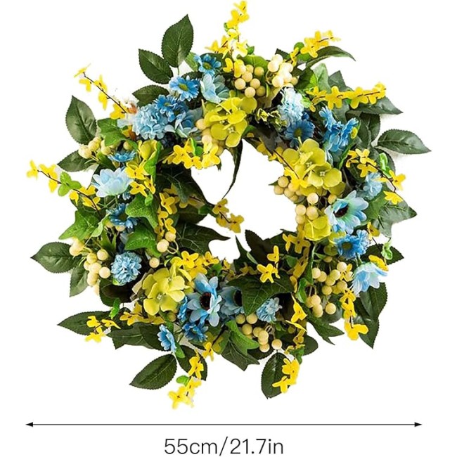 Mother's Day Artificial Flower Wreath, 16 Inch Spring Wreath Front Door Decoration, Holiday Wreath Rings for Wedding Farmhouse Floral Decor Front Door Hanging Decoration House Wall Window