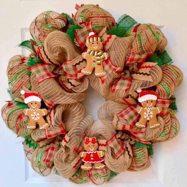 Gingerbread Men Cookies Christmas Wreath Deco Mesh