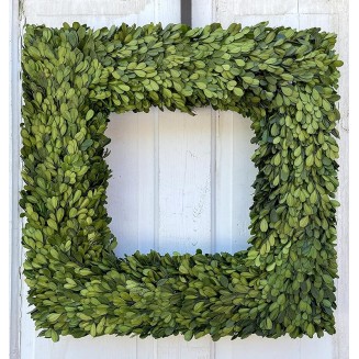 20" Diameter Square Real Preserved Boxwood Wreath-Natural
