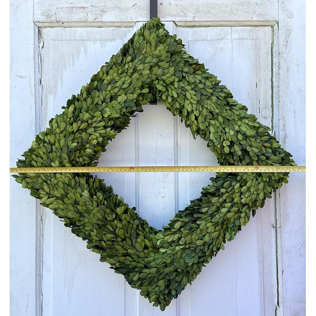 20" Diameter Square Real Preserved Boxwood Wreath-Natural