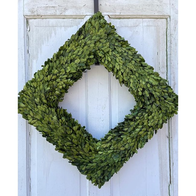 20" Diameter Square Real Preserved Boxwood Wreath-Natural