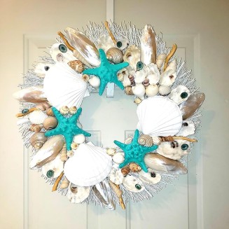 Seashell Wreath on Twig with Elongated Pearl Clams in 2 Sizes & 3 Colors
