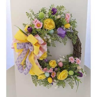 Spring Floral Grapevine Wreath with Easter Eggs