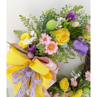 Spring Floral Grapevine Wreath with Easter Eggs