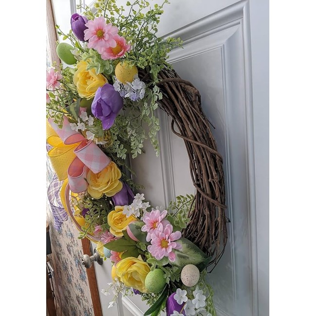Spring Floral Grapevine Wreath with Easter Eggs