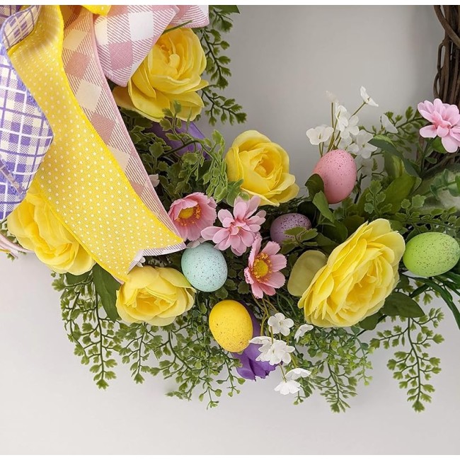 Spring Floral Grapevine Wreath with Easter Eggs