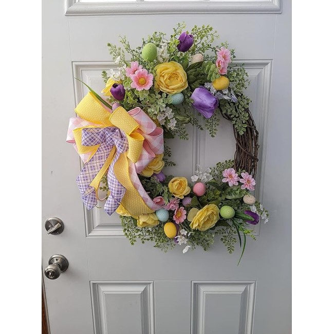Spring Floral Grapevine Wreath with Easter Eggs