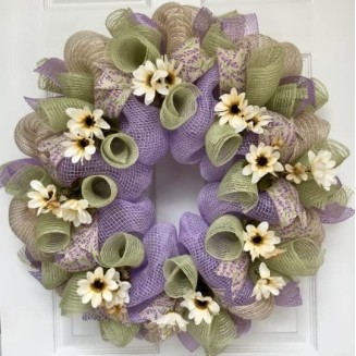 Lavender and Mint Spring Floral Deco Mesh Wreath 24 inch and 27 inch diameter available