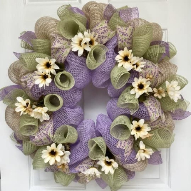 Lavender and Mint Spring Floral Deco Mesh Wreath 24 inch and 27 inch diameter available