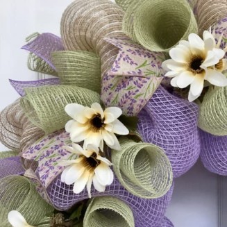 Lavender and Mint Spring Floral Deco Mesh Wreath 24 inch and 27 inch diameter available