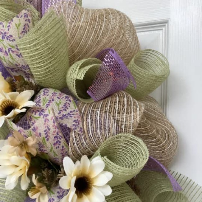 Lavender and Mint Spring Floral Deco Mesh Wreath 24 inch and 27 inch diameter available