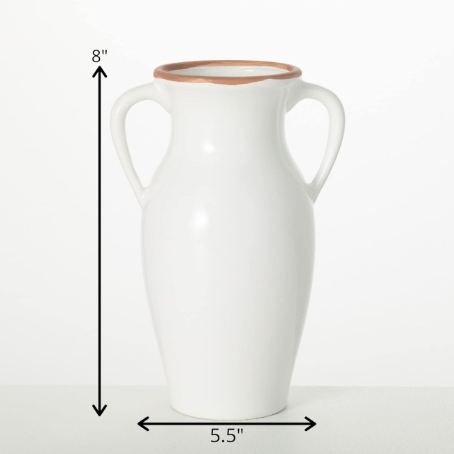 Modern Vase with Handles, Modern Home Decor, Flower Vase, Ceramic Vases for Your Living Room, Home Office, and Kitchen, Minimalist Shelf Decor, Vases for Real or Fake Flowers (CM3125) White
