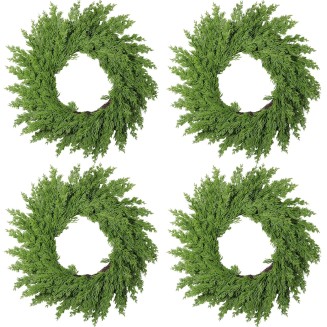 4PCS Christmas Norfolk Pine Wreath,Christmas Wreath for Front Door, Artificial Green Wreath Greenery Realistic Wreath Holiday Decoration for Holiday Thanksgiving Fall Winter Decor