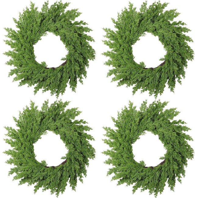 4PCS Christmas Norfolk Pine Wreath,Christmas Wreath for Front Door, Artificial Green Wreath Greenery Realistic Wreath Holiday Decoration for Holiday Thanksgiving Fall Winter Decor