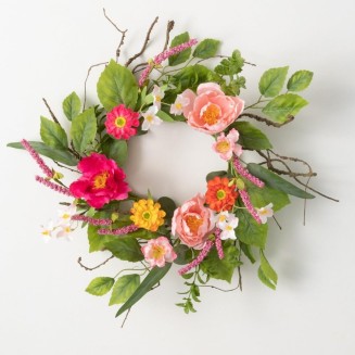  14.5 Inch Mixed Floral Accent Ring, Spring and Summer Artificial Wreath, Everyday Candle Rings, Mini Door Wreaths, Indoor & Outdoor Wreaths, Door, Entryway, Porch Décor