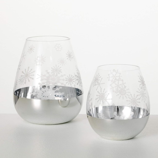5"H and 6.5"H  Snowflake Candleholder - Set of 2, Silver