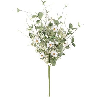  Daisy and Eucalyptus Leaf Mixed Bush, 20.5-Inch Artificial Fake Flower, Lifelike Bouquet Centerpiece for Home, Office, Weddings and Gifts Decor