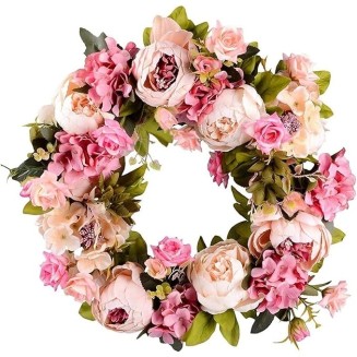 Wreath Artificial Flower Wreath Peony Wreath, 16inch Door Wreath Spring Wreath Round Wreath for The Front Door Wedding Decor Suitable for All Seasons and Festivals