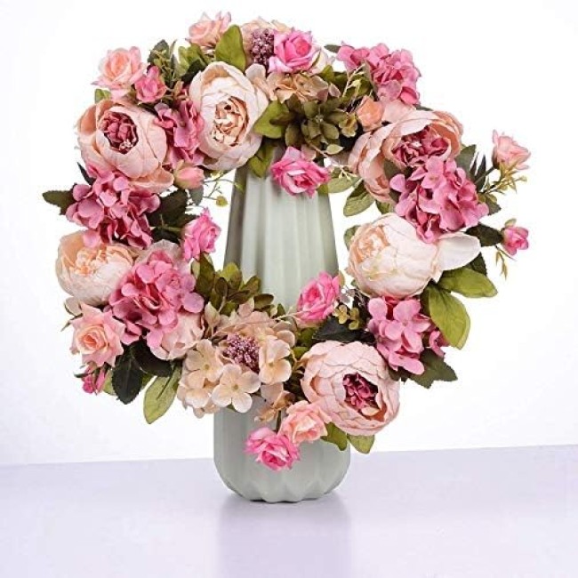 Wreath Artificial Flower Wreath Peony Wreath, 16inch Door Wreath Spring Wreath Round Wreath for The Front Door Wedding Decor Suitable for All Seasons and Festivals