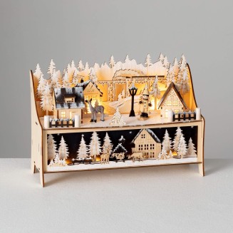  Wooden Lit Winter Christmas Winter Scene, Christmas Light Up Holiday Tabletop and Mantle Decoration and Gifts