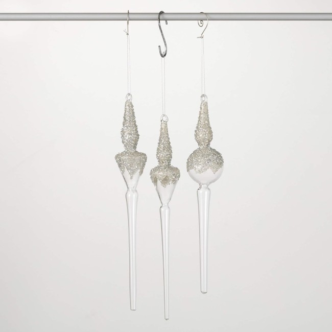  Fancy Silver Finial Ornaments Set of 3, Christmas Décor, Christmas Ornaments, Christmas Tree Ornaments, Christmas Decorations Indoor