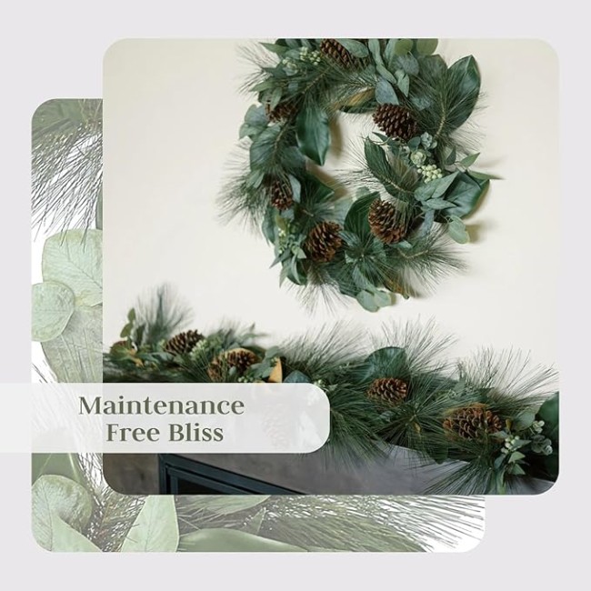 Holiday Collection Faux Wreath, Premium Artificial Indoor and Outdoor Large 28" Magnolia, Eucalyptus, Pinecone, Needle Pine Christmas Wreath, Christmas Decorations and Holiday Greenery